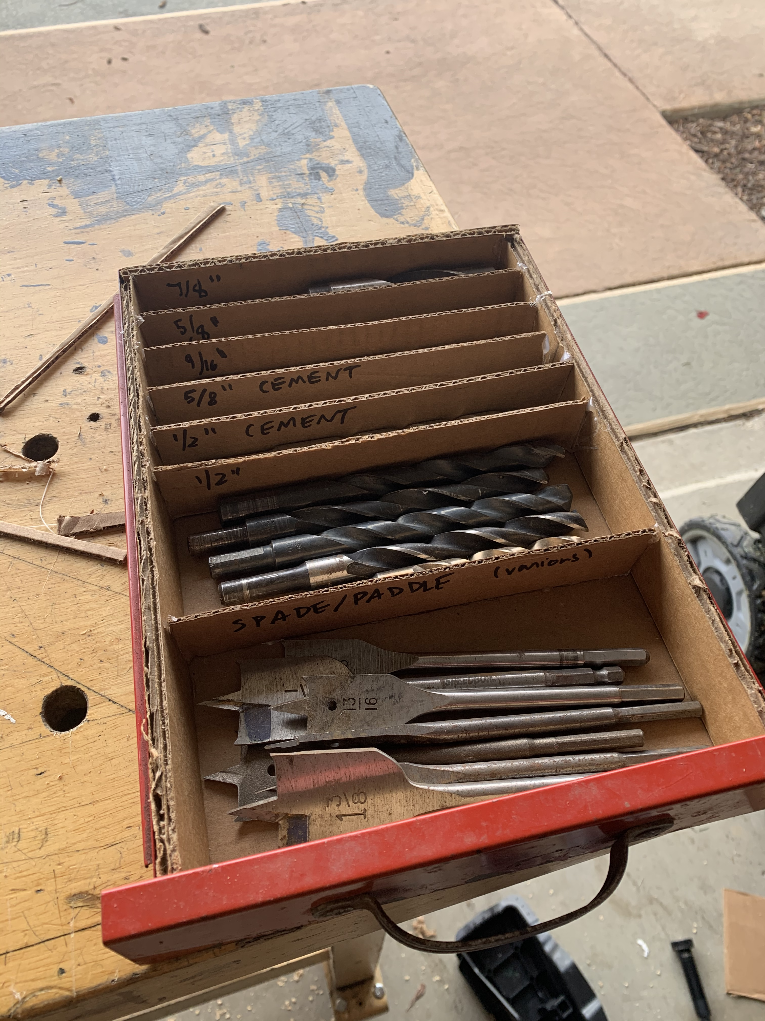 organization of drill bits in tool chest